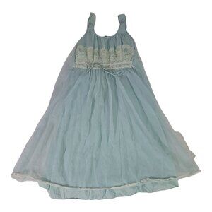 CHIFFON Nightgown Blue Sexy Late 50s Early 60s MISS SIREN Size 32 Sweep Lace